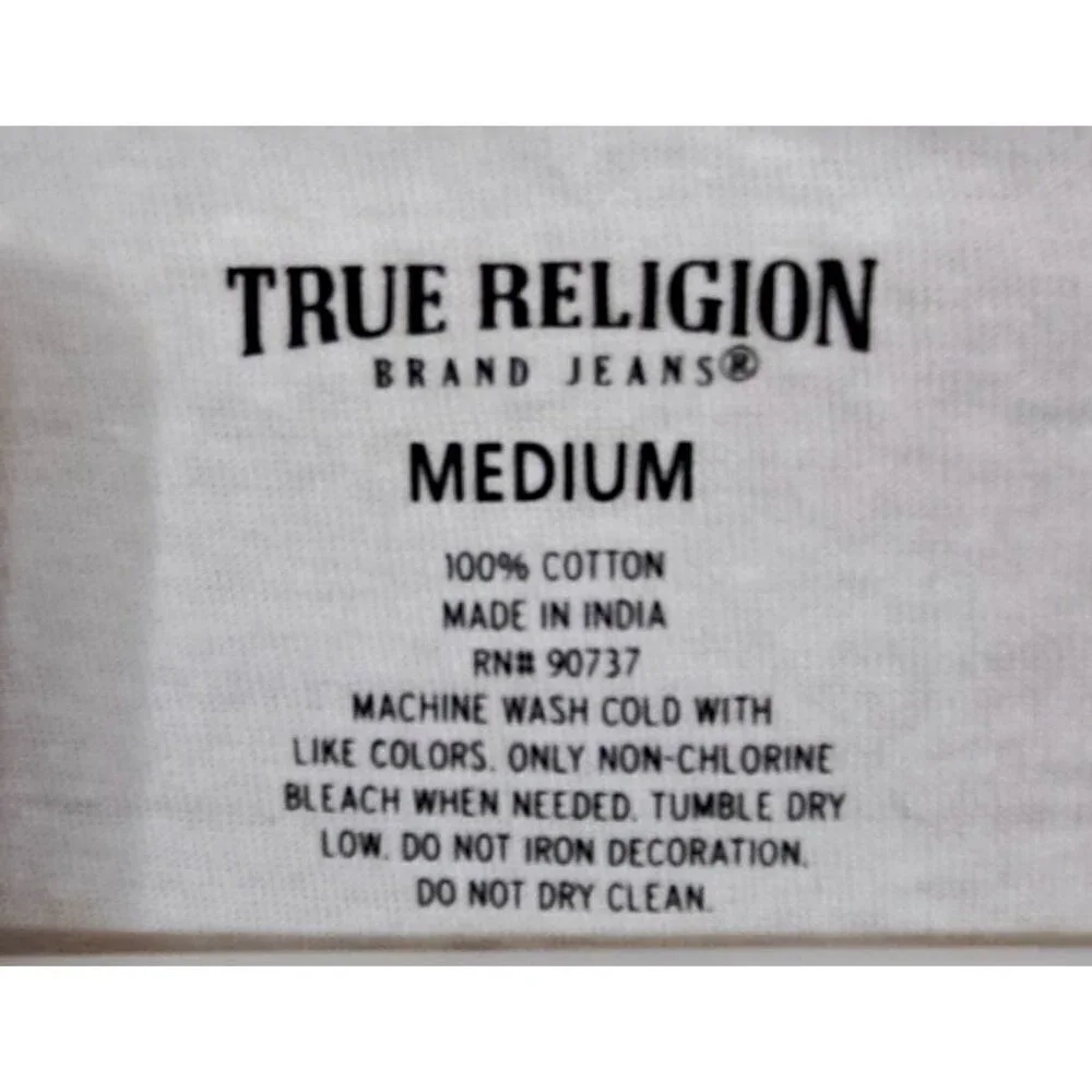 True Religion Men's M White Short Sleeve T-Shirt Gold Logo